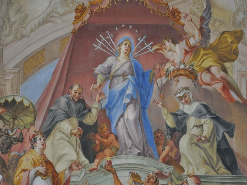 21. Die Allerseligste Jungfrau Maria reicht dem Hl. Dominikus und der Hl. Katharina v. Siena den Rosenkranz 3